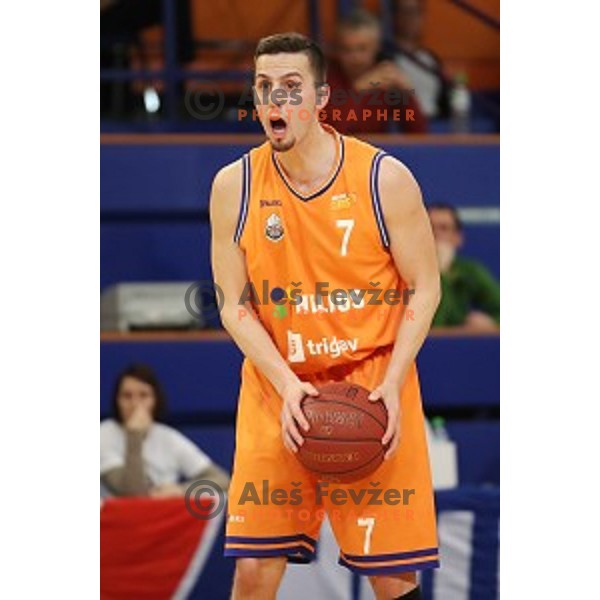 Jure Pelko of Helios Suns in action during Nova KBM league basketball match between Helios Suns and Petrol Olimpija in Domzale Sports Hall, Slovenia on March 26, 2018