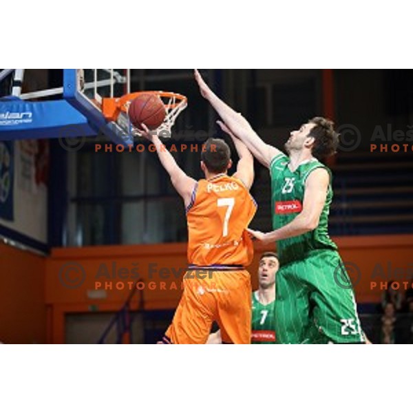 Jure Pelko of Helios Suns in action during Nova KBM league basketball match between Helios Suns and Petrol Olimpija in Domzale Sports Hall, Slovenia on March 26, 2018