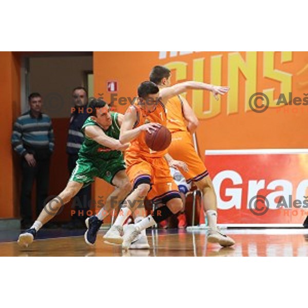 action during Nova KBM league basketball match between Helios Suns and Petrol Olimpija in Domzale Sports Hall, Slovenia on March 26, 2018