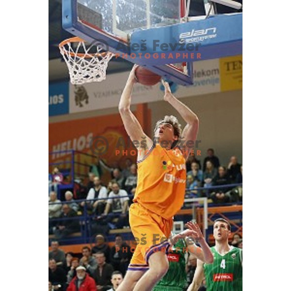 action during Nova KBM league basketball match between Helios Suns and Petrol Olimpija in Domzale Sports Hall, Slovenia on March 26, 2018