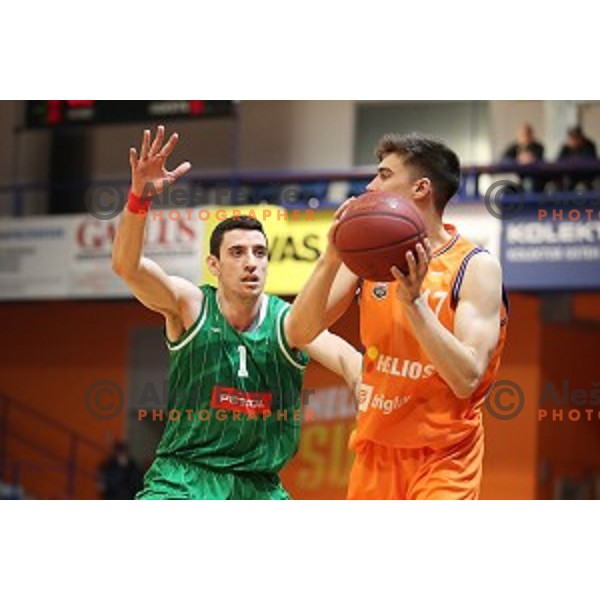action during Nova KBM league basketball match between Helios Suns and Petrol Olimpija in Domzale Sports Hall, Slovenia on March 26, 2018