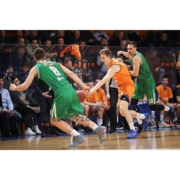 action during Nova KBM league basketball match between Helios Suns and Petrol Olimpija in Domzale Sports Hall, Slovenia on March 26, 2018