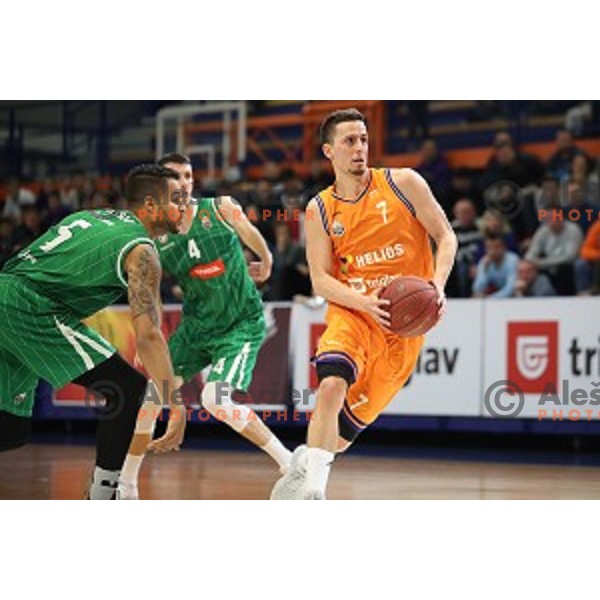 action during Nova KBM league basketball match between Helios Suns and Petrol Olimpija in Domzale Sports Hall, Slovenia on March 26, 2018