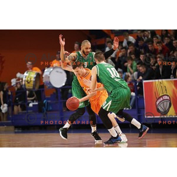 action during Nova KBM league basketball match between Helios Suns and Petrol Olimpija in Domzale Sports Hall, Slovenia on March 26, 2018