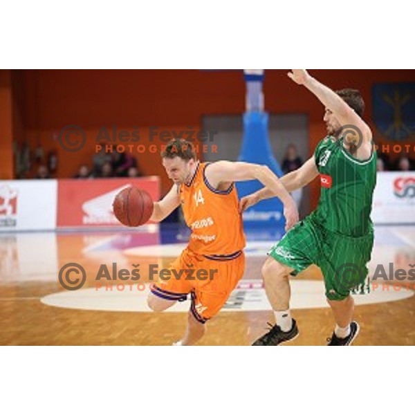 action during Nova KBM league basketball match between Helios Suns and Petrol Olimpija in Domzale Sports Hall, Slovenia on March 26, 2018