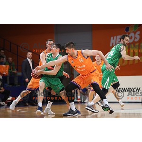 action during Nova KBM league basketball match between Helios Suns and Petrol Olimpija in Domzale Sports Hall, Slovenia on March 26, 2018
