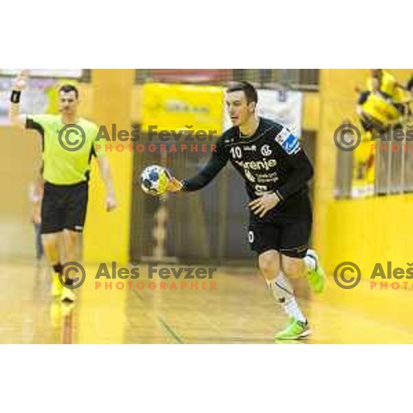 Gorenje’s Rok Ovnicek (10) In action during 1. NLB league handball match between Riko Ribnica and Gorenje Velenje, in Ribnica Sports Centre, Ribnica, on 30 March 2018