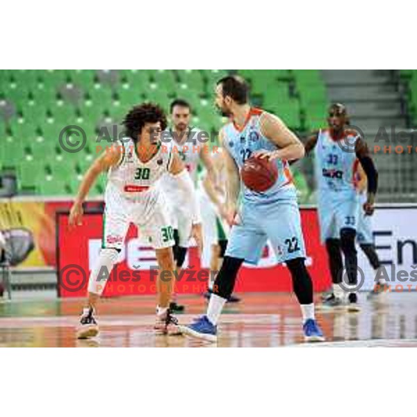Issuf Sanon of Petrol Olimpija in action during Nova KBM league basketball match between Petrol Olimpija and Sixt Primorska in Stozice, Ljubljana, Slovenia on March 31, 2018