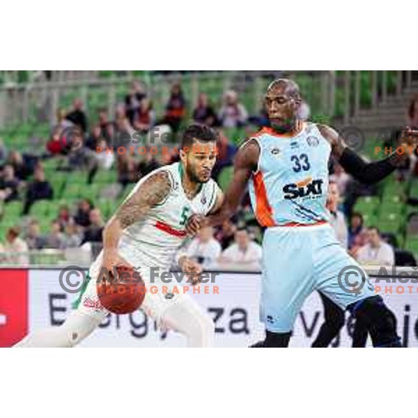 Devin Oliver of Petrol Olimpija and Shawn King in action during Nova KBM league basketball match between Petrol Olimpija and Sixt Primorska in Stozice, Ljubljana, Slovenia on March 31, 2018