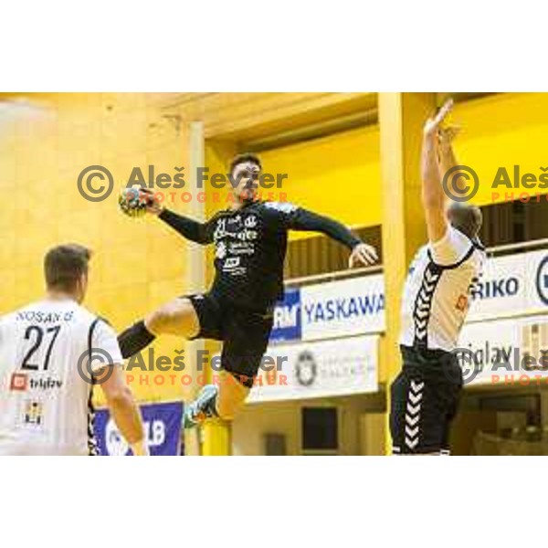 Gorenje’s Gregor Potocnik (21) In action during 1. NLB league handball match between Riko Ribnica and Gorenje Velenje, in Ribnica Sports Centre, Ribnica, on 30 March 2018
