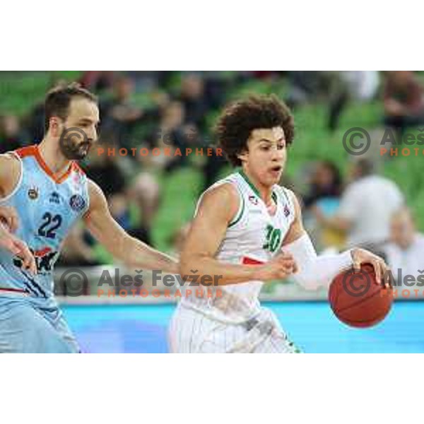 Issuf Sanon of Petrol Olimpija and Danijel Vujasinovic of Sixt in action during Nova KBM league basketball match between Petrol Olimpija and Sixt Primorska in Stozice, Ljubljana, Slovenia on March 31, 2018