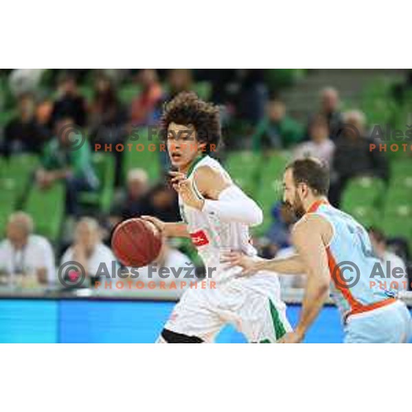 Issuf Sanon of Petrol Olimpija and Danijel Vujasinovic of Sixt in action during Nova KBM league basketball match between Petrol Olimpija and Sixt Primorska in Stozice, Ljubljana, Slovenia on March 31, 2018