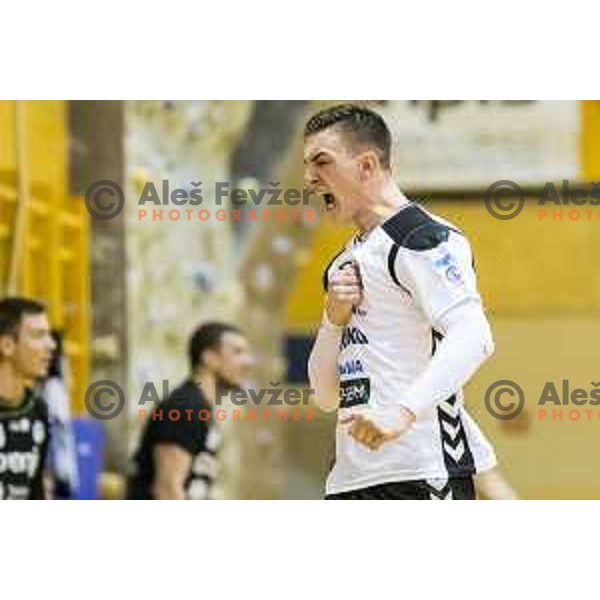Ribnica’s Nik Henigman (15) in action during 1. NLB league handball match between Riko Ribnica and Gorenje Velenje, in Ribnica Sports Centre, Ribnica, on 30 March 2018