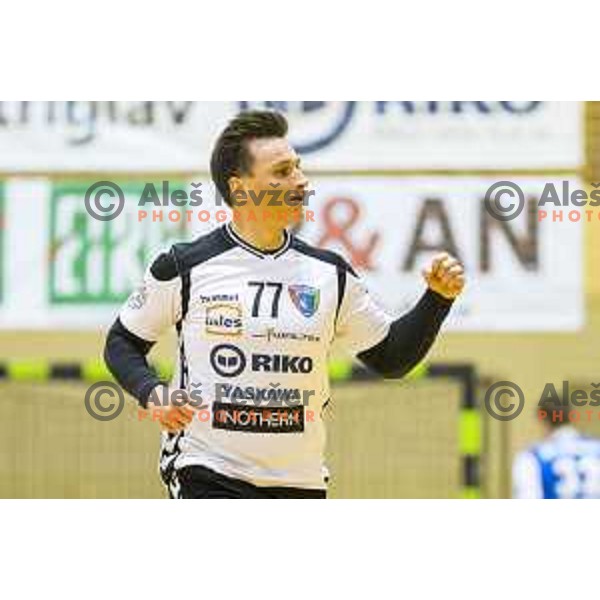 Ribnica’s Rok Setnikar (77) In action during 1. NLB league handball match between Riko Ribnica and Gorenje Velenje, in Ribnica Sports Centre, Ribnica, on 30 March 2018