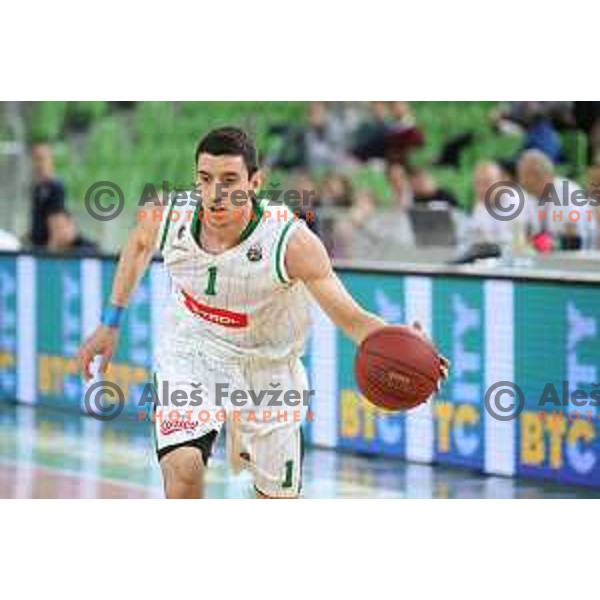 Erjon Kastrati of Petrol Olimpija in action during Nova KBM league basketball match between Petrol Olimpija and Sixt Primorska in Stozice, Ljubljana, Slovenia on March 31, 2018