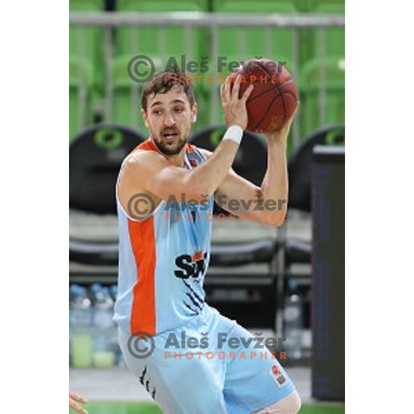 Tadej Ferme in action during Nova KBM league basketball match between Petrol Olimpija and Sixt Primorska in Stozice, Ljubljana, Slovenia on March 31, 2018