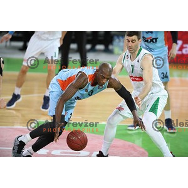 Shawn King and Drazen Bubnic of Petrol Olimpija in action during Nova KBM league basketball match between Petrol Olimpija and Sixt Primorska in Stozice, Ljubljana, Slovenia on March 31, 2018