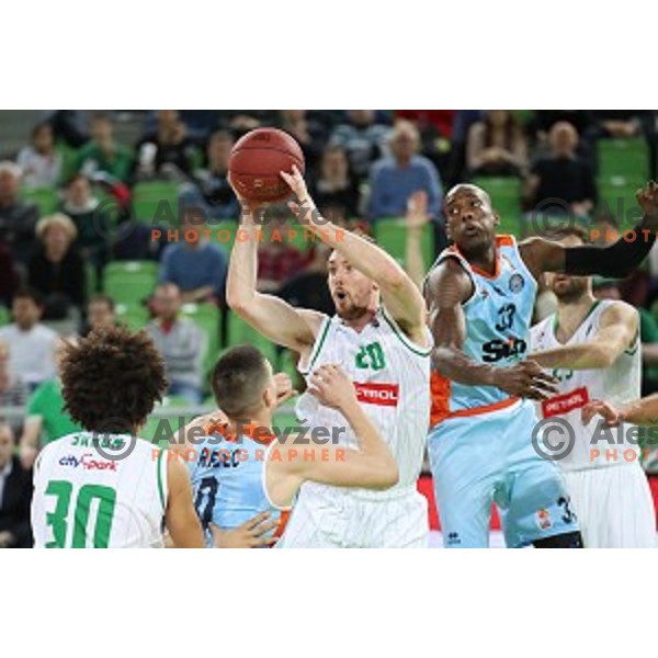 Mitchell McCarron of Petrol Olimpija in action during Nova KBM league basketball match between Petrol Olimpija and Sixt Primorska in Stozice, Ljubljana, Slovenia on March 31, 2018