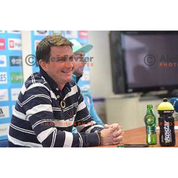 Tomi Trbovc , PR officer of Slovenia Ski jumping team during press conference in Ljubljana, Slovenia on April 5, 2018