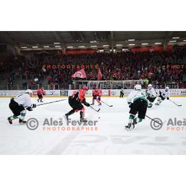in action during the Final of Slovenian League ice-hockey match between SIJ Acroni Jesenice and SZ Olimpija in Podmezakla Hall, Jesenice, Slovenia on April 7, 2018