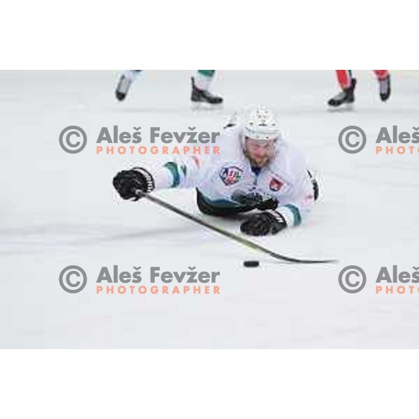 in action during the Final of Slovenian League ice-hockey match between SIJ Acroni Jesenice and SZ Olimpija in Podmezakla Hall, Jesenice, Slovenia on April 7, 2018