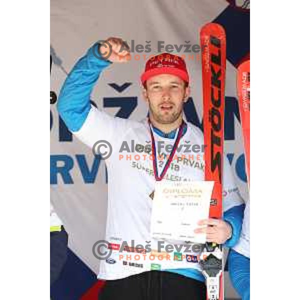 Martin Cater, winner of Super G title at Slovenian National Championships at Krvavc Ski Resort, Cerklje on April 7, 2018