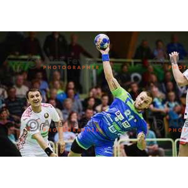 during friendly handball match between Slovenia and Belarus in Tri lilije Hall, Lasko, Slovenia on April 8, 2018