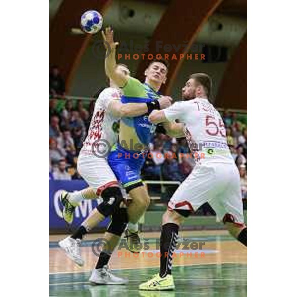 during friendly handball match between Slovenia and Belarus in Tri lilije Hall, Lasko, Slovenia on April 8, 2018