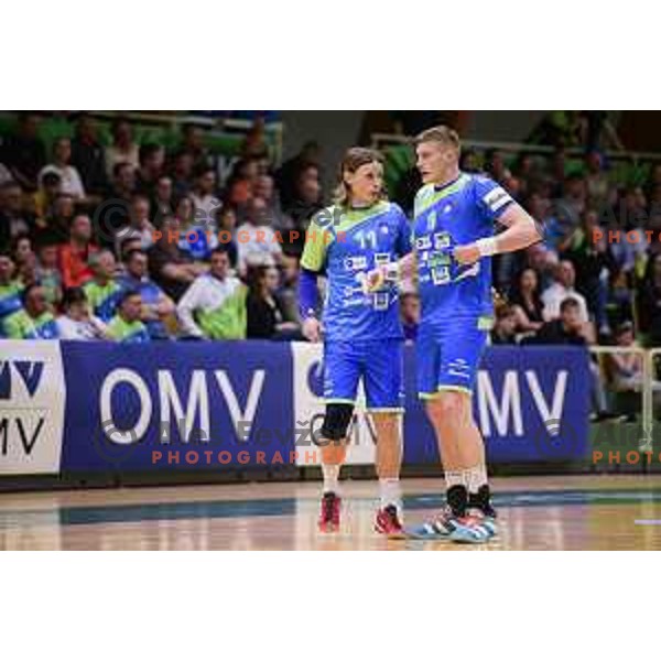 during friendly handball match between Slovenia and Belarus in Tri lilije Hall, Lasko, Slovenia on April 8, 2018
