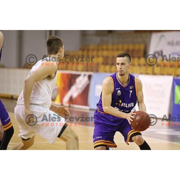 Jure Pelko of Helios Suns in action during Nova KBM league basketball match between Ilirija and Helios Suns in Tivoli Hall, Ljubljana, Slovenia on April 10, 2018