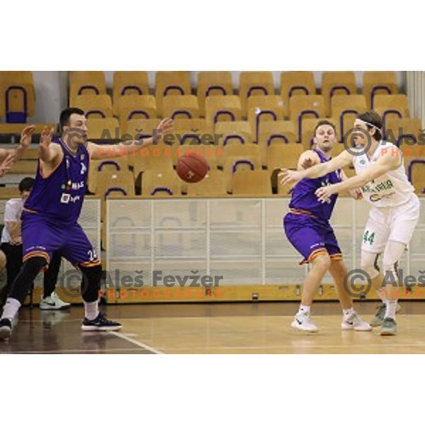 of Ilirija action during Nova KBM league basketball match between Ilirija and Helios Suns in Tivoli Hall, Ljubljana, Slovenia on April 10, 2018