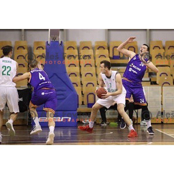 of Ilirija action during Nova KBM league basketball match between Ilirija and Helios Suns in Tivoli Hall, Ljubljana, Slovenia on April 10, 2018