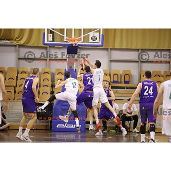 of Ilirija action during Nova KBM league basketball match between Ilirija and Helios Suns in Tivoli Hall, Ljubljana, Slovenia on April 10, 2018