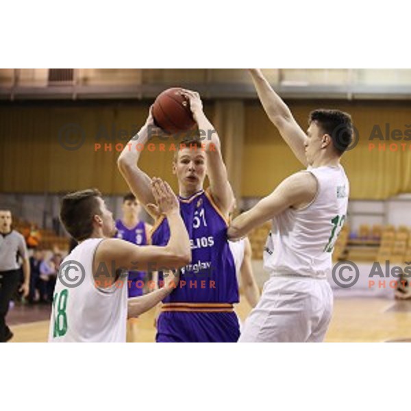 of Helios Suns in action during Nova KBM league basketball match between Ilirija and Helios Suns in Tivoli Hall, Ljubljana, Slovenia on April 10, 2018