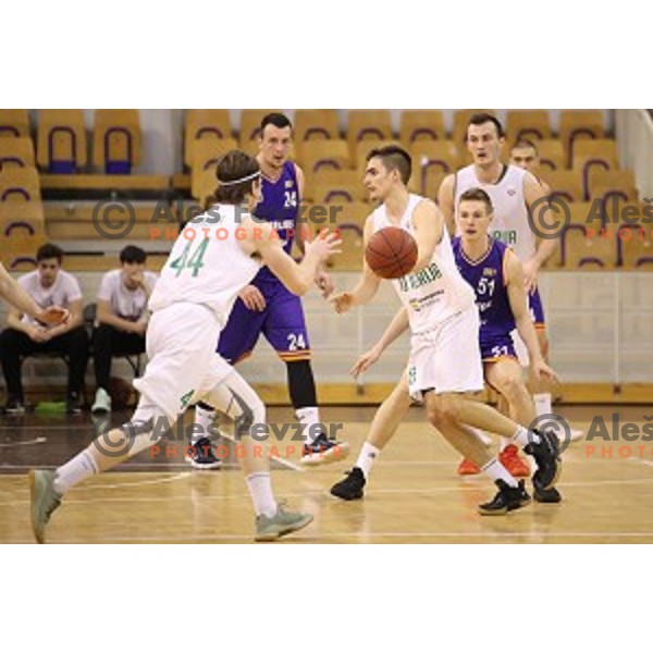of Ilirija action during Nova KBM league basketball match between Ilirija and Helios Suns in Tivoli Hall, Ljubljana, Slovenia on April 10, 2018