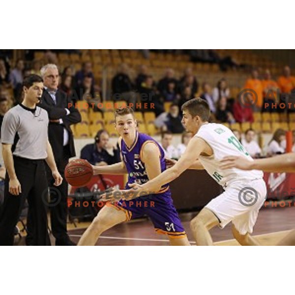 of Helios Suns in action during Nova KBM league basketball match between Ilirija and Helios Suns in Tivoli Hall, Ljubljana, Slovenia on April 10, 2018