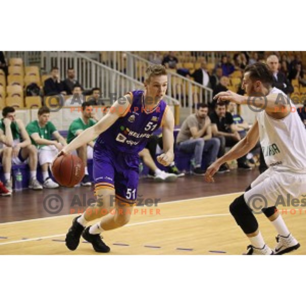 of Helios Suns in action during Nova KBM league basketball match between Ilirija and Helios Suns in Tivoli Hall, Ljubljana, Slovenia on April 10, 2018