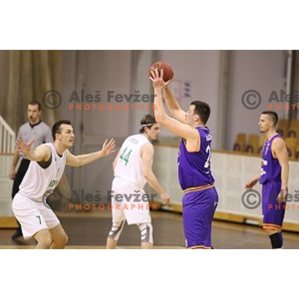 Jure Besedic of Helios Suns in action during Nova KBM league basketball match between Ilirija and Helios Suns in Tivoli Hall, Ljubljana, Slovenia on April 10, 2018