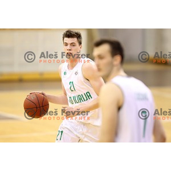 of Ilirija action during Nova KBM league basketball match between Ilirija and Helios Suns in Tivoli Hall, Ljubljana, Slovenia on April 10, 2018