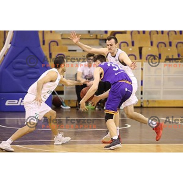 of Ilirija action during Nova KBM league basketball match between Ilirija and Helios Suns in Tivoli Hall, Ljubljana, Slovenia on April 10, 2018