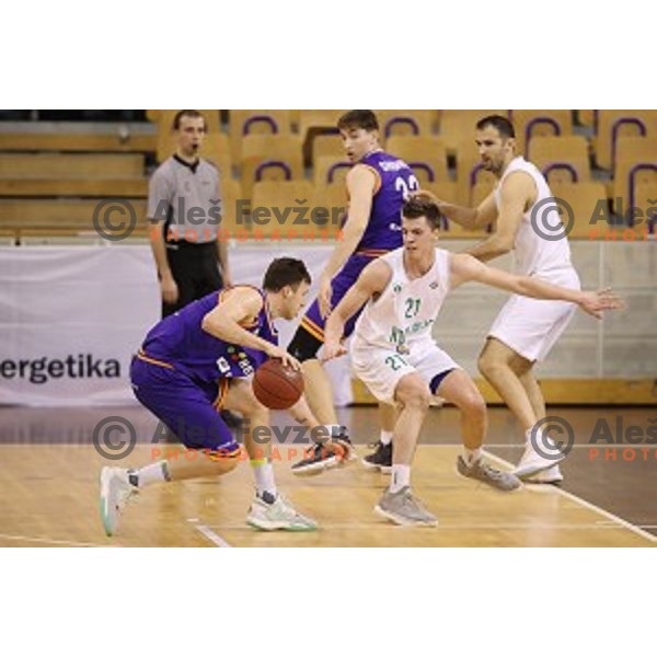 Blaz Mahkovic of Helios Suns in action during Nova KBM league basketball match between Ilirija and Helios Suns in Tivoli Hall, Ljubljana, Slovenia on April 10, 2018