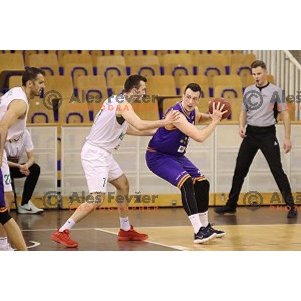 Jure Besedic of Helios Suns in action during Nova KBM league basketball match between Ilirija and Helios Suns in Tivoli Hall, Ljubljana, Slovenia on April 10, 2018