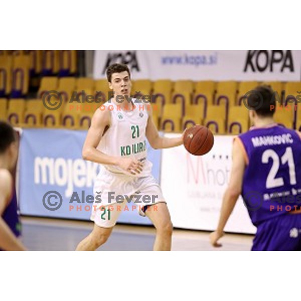 of Ilirija action during Nova KBM league basketball match between Ilirija and Helios Suns in Tivoli Hall, Ljubljana, Slovenia on April 10, 2018