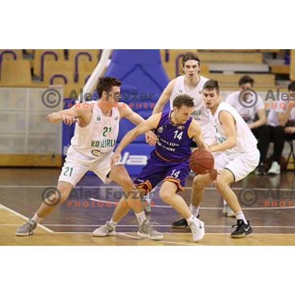 Jure Mocnik of Helios Suns in action during Nova KBM league basketball match between Ilirija and Helios Suns in Tivoli Hall, Ljubljana, Slovenia on April 10, 2018