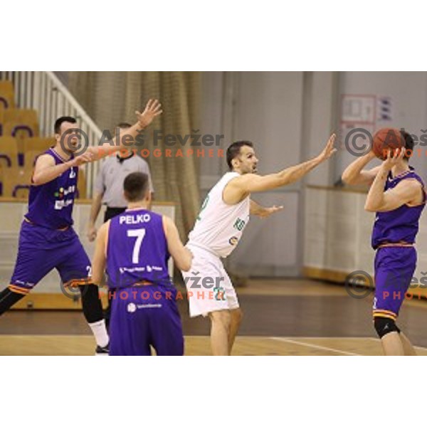 of Ilirija action during Nova KBM league basketball match between Ilirija and Helios Suns in Tivoli Hall, Ljubljana, Slovenia on April 10, 2018
