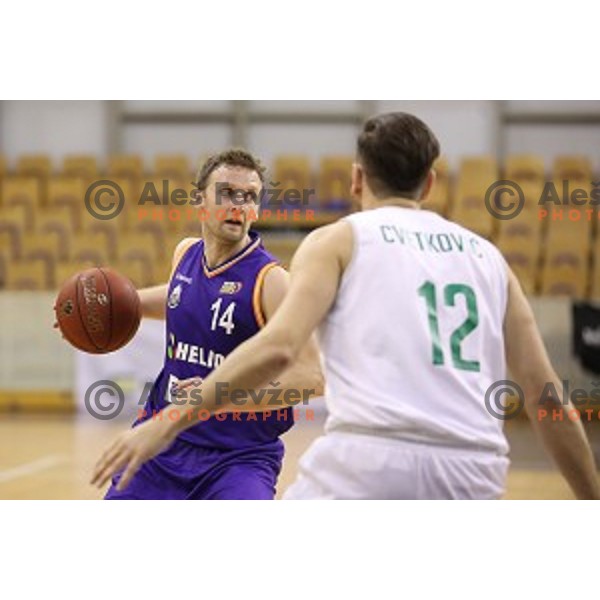Jure Mocnik of Helios Suns in action during Nova KBM league basketball match between Ilirija and Helios Suns in Tivoli Hall, Ljubljana, Slovenia on April 10, 2018