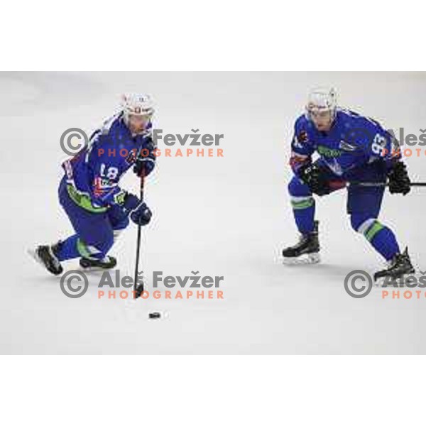 action during friendly ice-hockey match between Slovenia and Hungary at Bled ice Hall, Slovenia on April 11, 2018