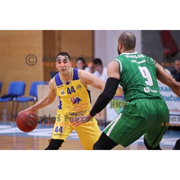 Miljan Pavkovic in action during Nova KBM league basketball match between Sencur GGD and Petrol Olimpija in Sencur sports Hall, Slovenia on April 11, 2018