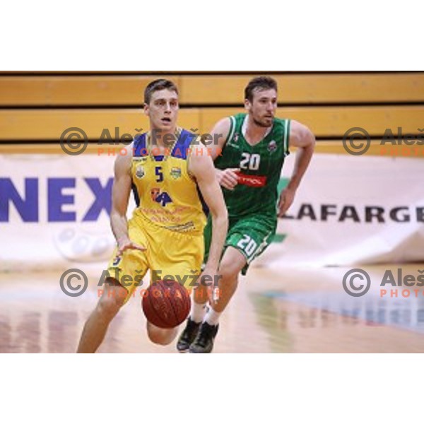 Jan Novak in action during Nova KBM league basketball match between Sencur GGD and Petrol Olimpija in Sencur sports Hall, Slovenia on April 11, 2018