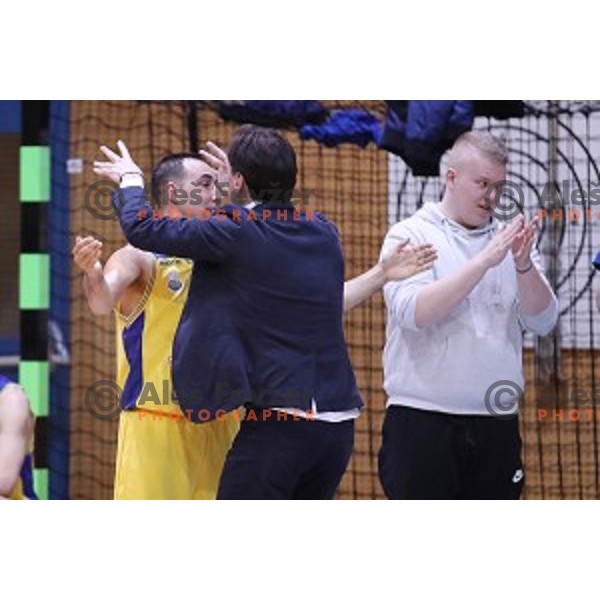 Miljan Pavkovic and Rade Mijanovic during Nova KBM league basketball match between Sencur GGD and Petrol Olimpija in Sencur sports Hall, Slovenia on April 11, 2018